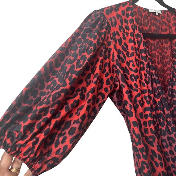 Ganni The Bijou Red Leopard Puff Sleeve Wrap Maxi Dress Size 42 EU - Picture 6 of 15